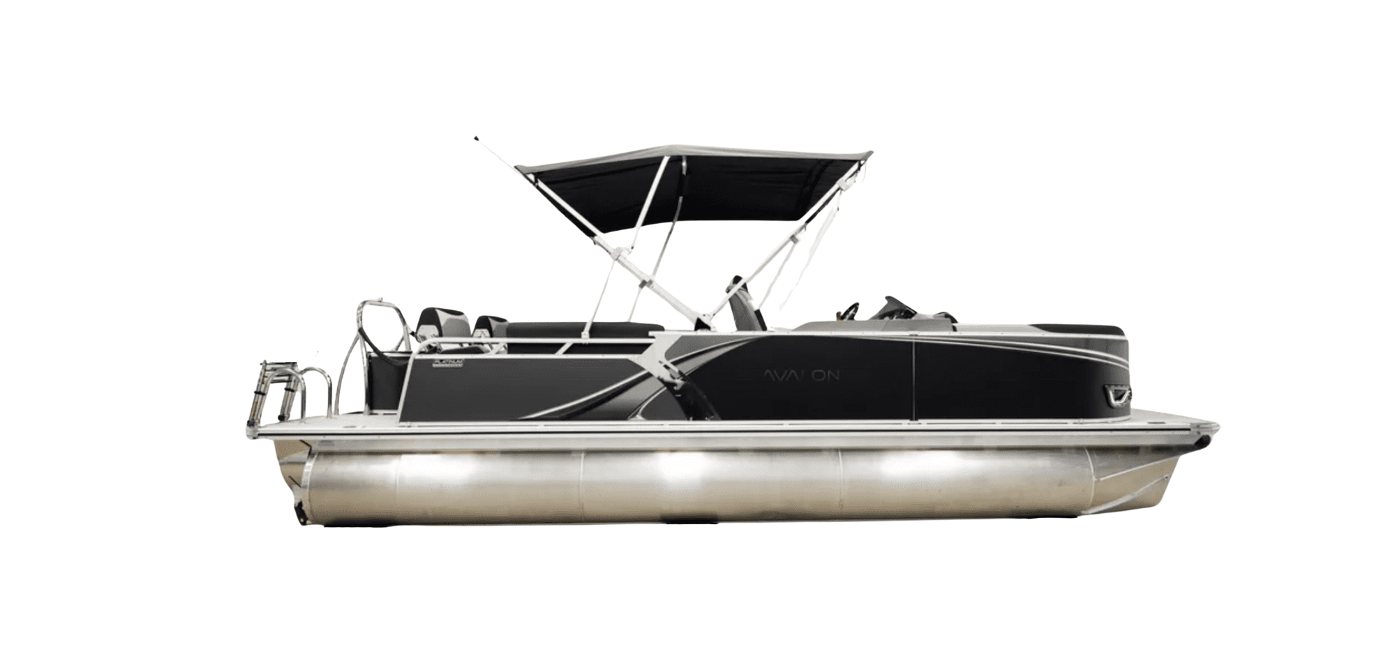 A deluxe pontoon, suitable for tubing. The pontoon has a steel tow bar, a high horsepower engine, and a maximum capacity of 10 people.
